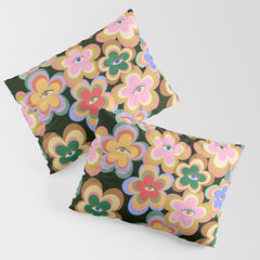 70s Evil Eye Flower Pattern in dark green Pillow Sham