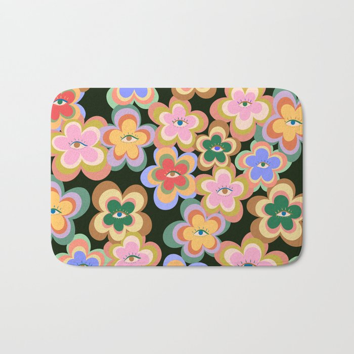 70s Evil Eye Flower Pattern in dark green Bath Mat