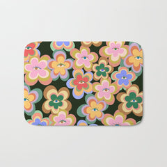 70s Evil Eye Flower Pattern in dark green Bath Mat