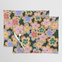 70s Evil Eye Flower Pattern in dark green Placemat