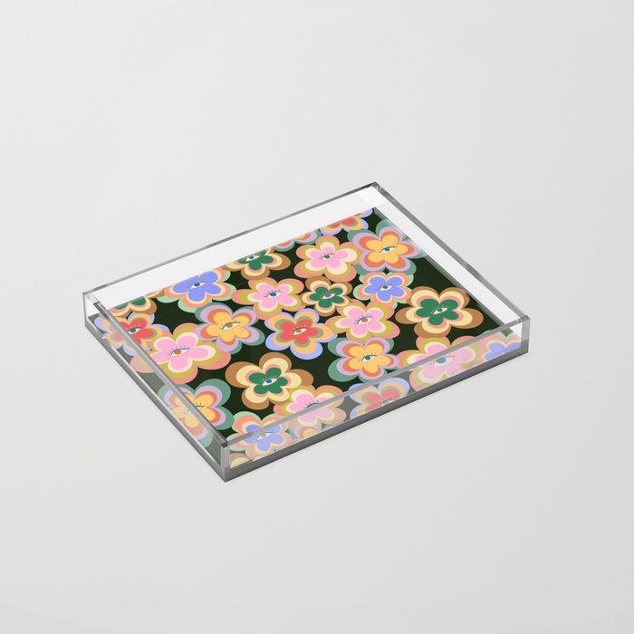 70s Evil Eye Flower Pattern in dark green Acrylic Tray