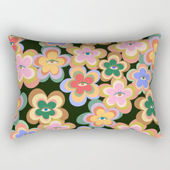 70s Evil Eye Flower Pattern in dark green Rectangular Pillow