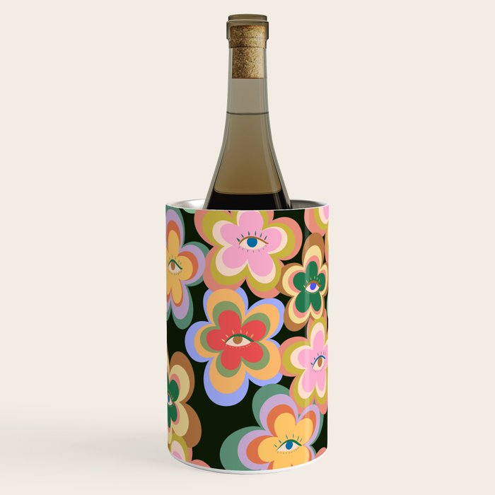 70s Evil Eye Flower Pattern in dark green Wine Chiller