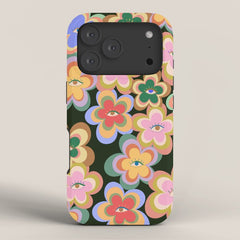 70s Evil Eye Flower Pattern in dark green iPhone Case