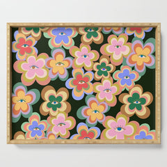 70s Evil Eye Flower Pattern in dark green Serving Tray