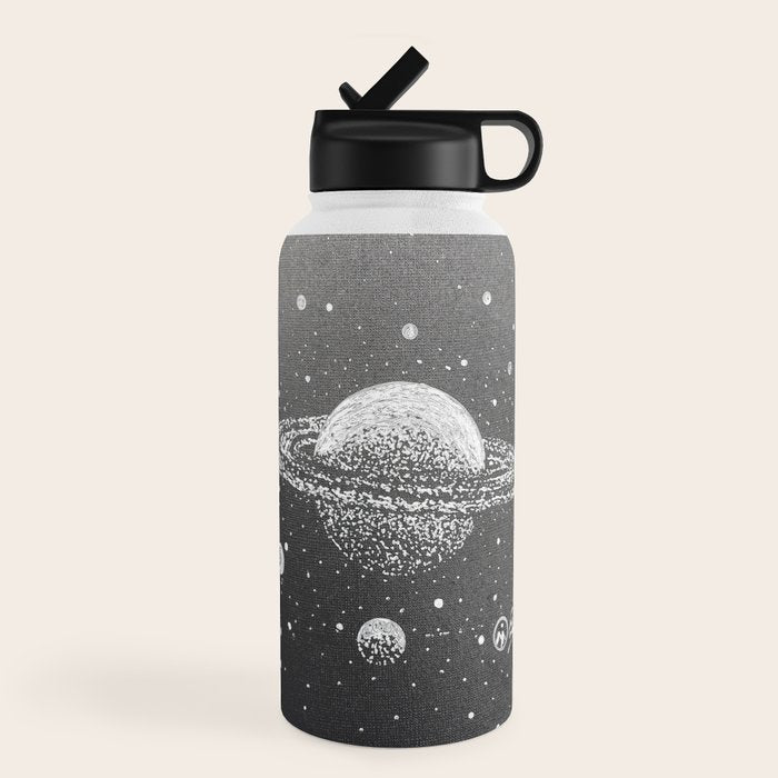 "Saturn's Moons" Outer Space Original Art, Planets, Galaxy Wall Decor Water Bottle
