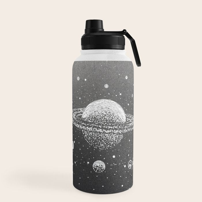 "Saturn's Moons" Outer Space Original Art, Planets, Galaxy Wall Decor Water Bottle