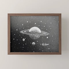 "Saturn's Moons" Outer Space Original Art, Planets, Galaxy Wall Decor Mini Art Print