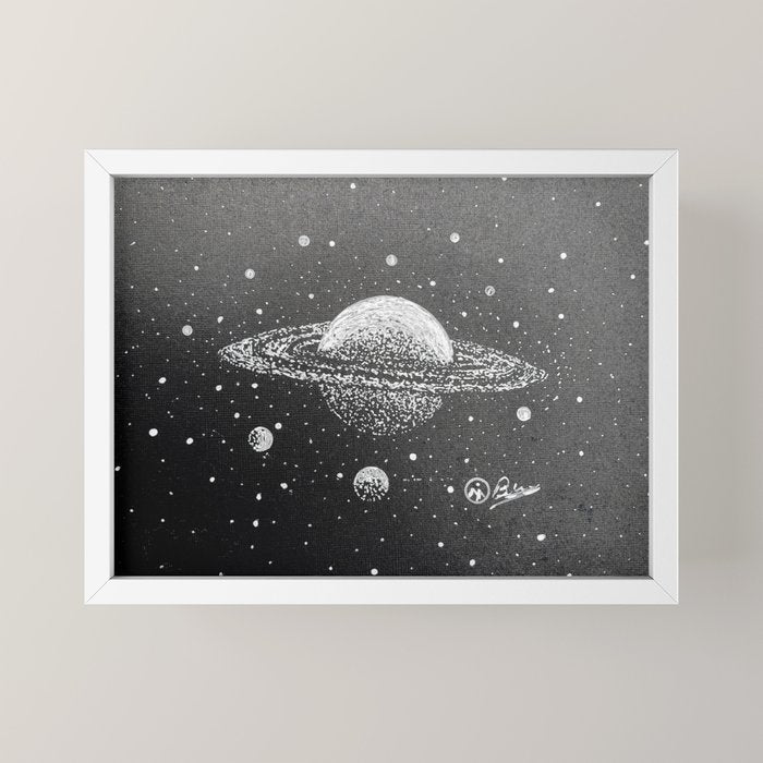 "Saturn's Moons" Outer Space Original Art, Planets, Galaxy Wall Decor Mini Art Print