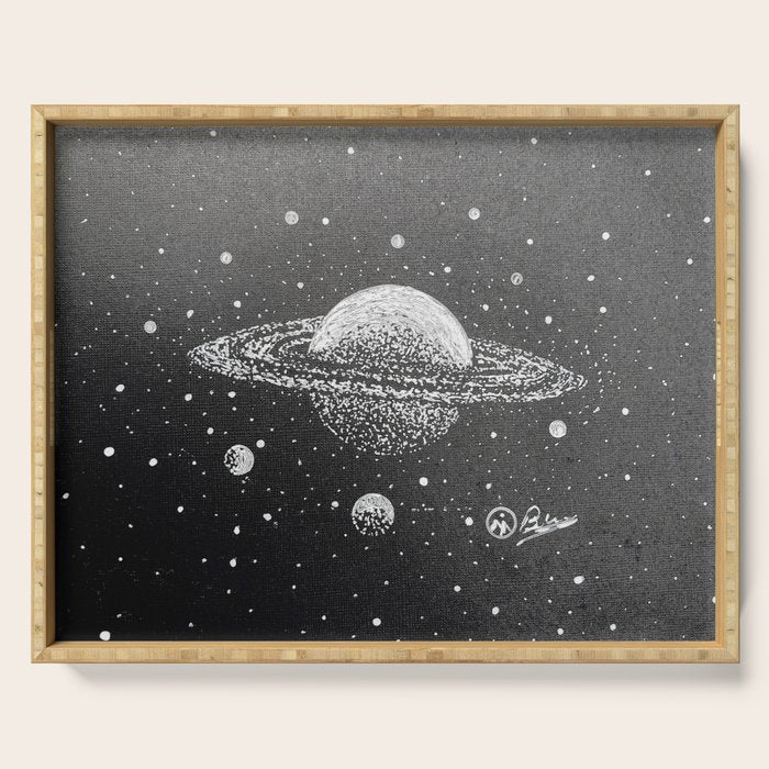 "Saturn's Moons" Outer Space Original Art, Planets, Galaxy Wall Decor Serving Tray