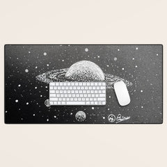 "Saturn's Moons" Outer Space Original Art, Planets, Galaxy Wall Decor Desk Mat