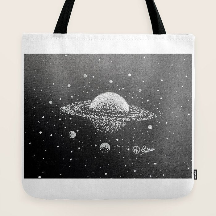 "Saturn's Moons" Outer Space Original Art, Planets, Galaxy Wall Decor Tote Bag