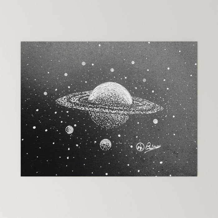"Saturn's Moons" Outer Space Original Art, Planets, Galaxy Wall Decor Mini Art Print