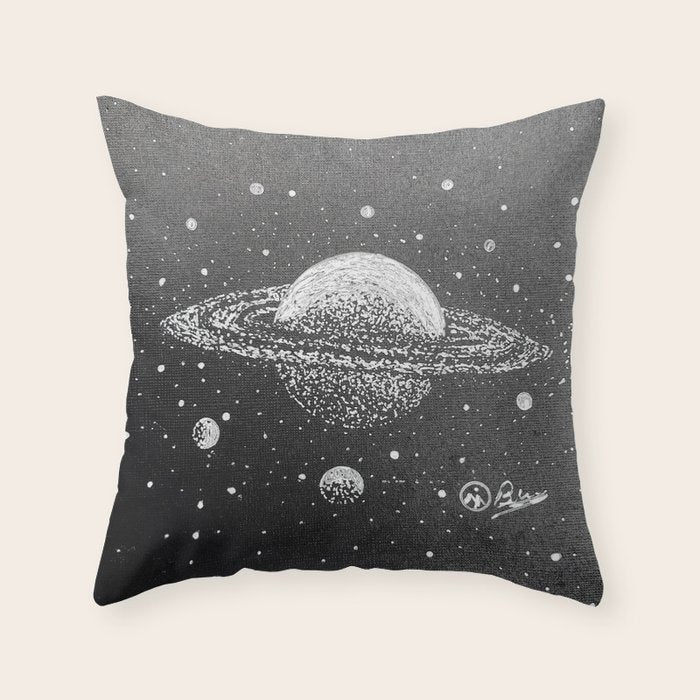 "Saturn's Moons" Outer Space Original Art, Planets, Galaxy Wall Decor Throw Pillow