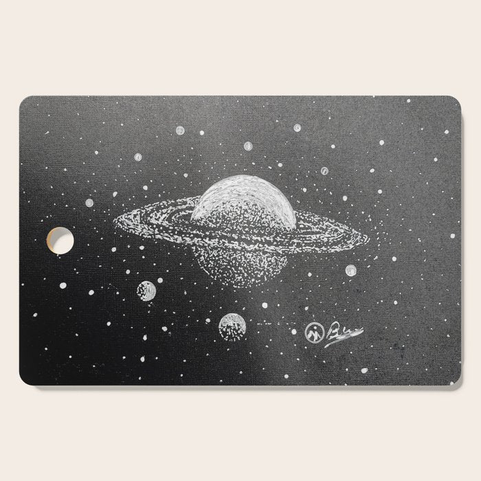 "Saturn's Moons" Outer Space Original Art, Planets, Galaxy Wall Decor Cutting Board