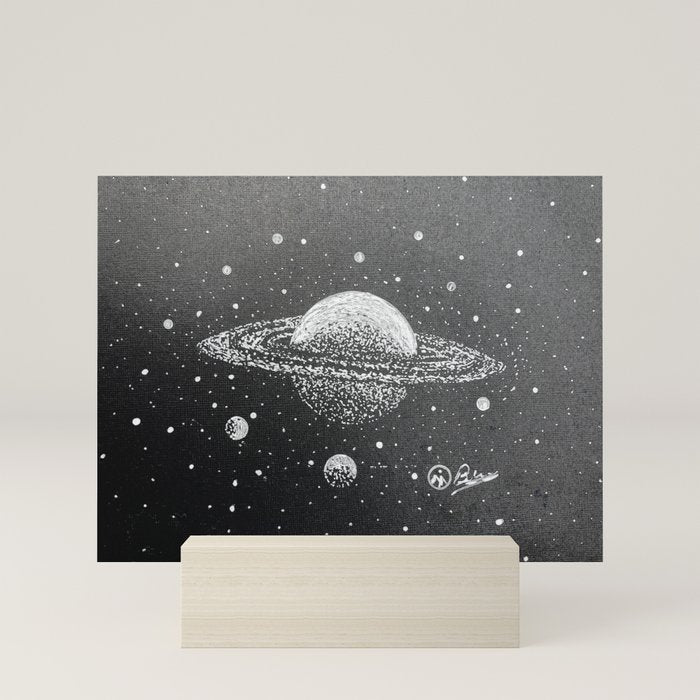 "Saturn's Moons" Outer Space Original Art, Planets, Galaxy Wall Decor Mini Art Print