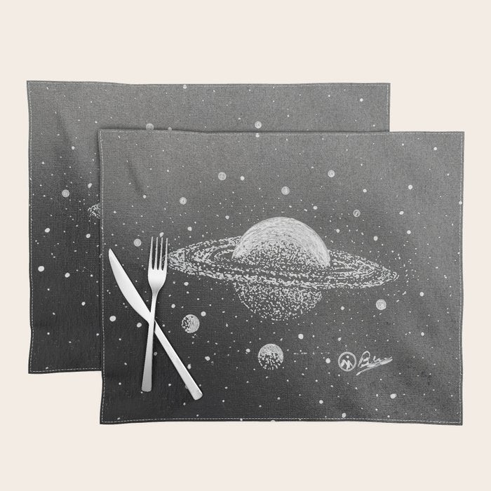 "Saturn's Moons" Outer Space Original Art, Planets, Galaxy Wall Decor Placemat