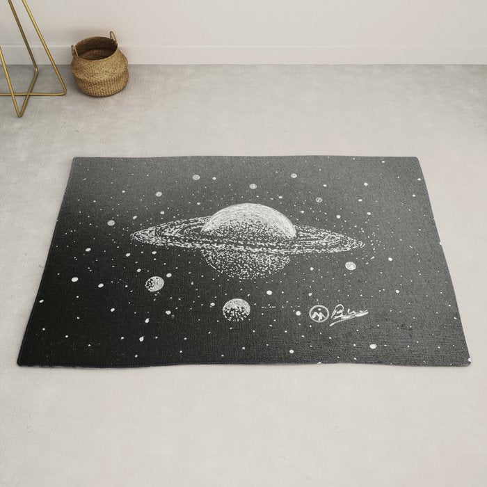 "Saturn's Moons" Outer Space Original Art, Planets, Galaxy Wall Decor Rug