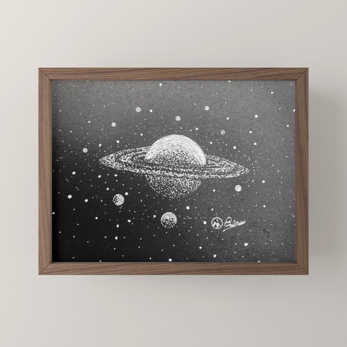 "Saturn's Moons" Outer Space Original Art, Planets, Galaxy Wall Decor Mini Art Print