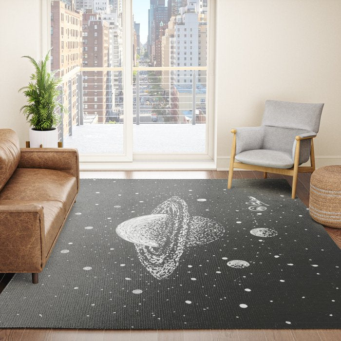 "Saturn's Moons" Outer Space Original Art, Planets, Galaxy Wall Decor Rug