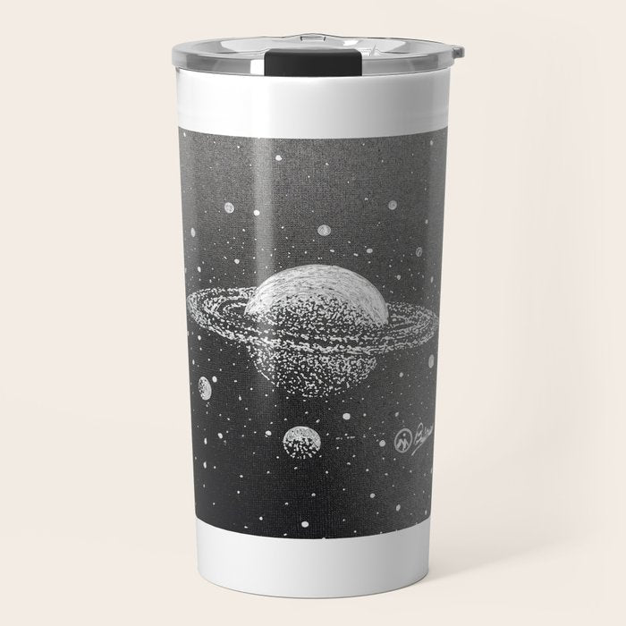 "Saturn's Moons" Outer Space Original Art, Planets, Galaxy Wall Decor Travel Mug