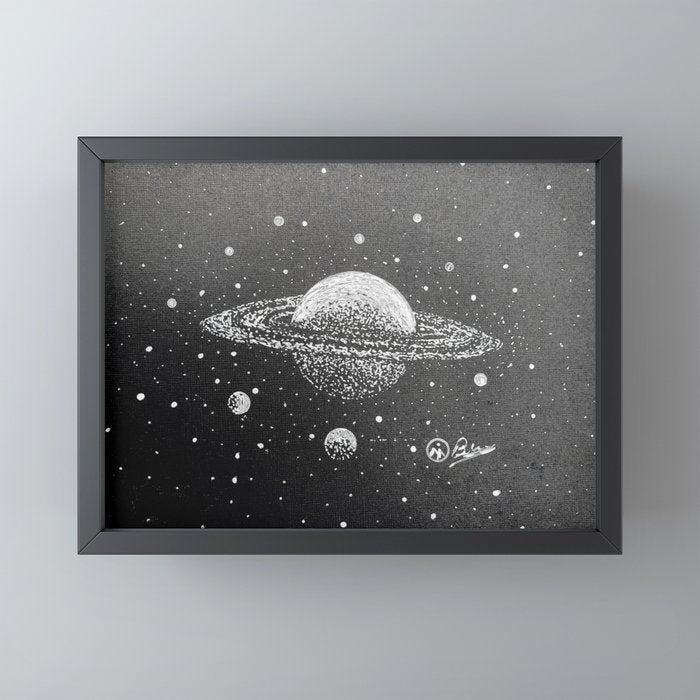 "Saturn's Moons" Outer Space Original Art, Planets, Galaxy Wall Decor Mini Art Print