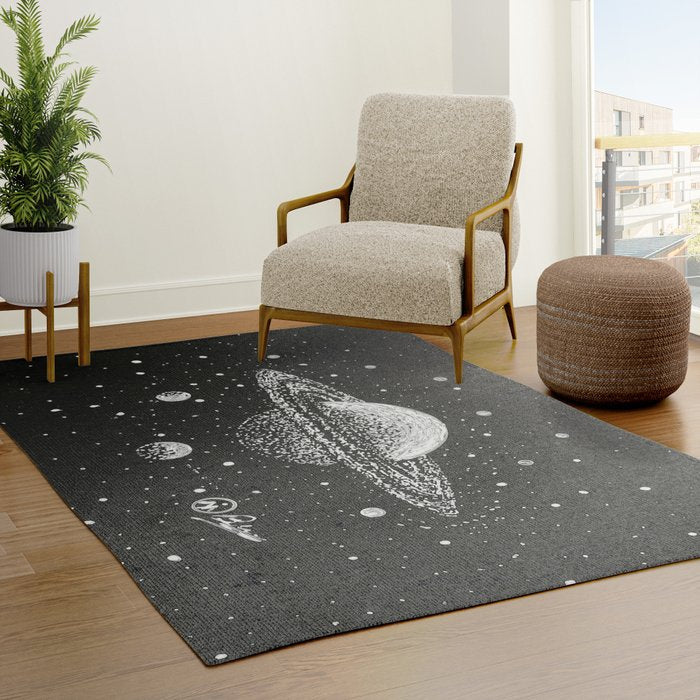 "Saturn's Moons" Outer Space Original Art, Planets, Galaxy Wall Decor Rug