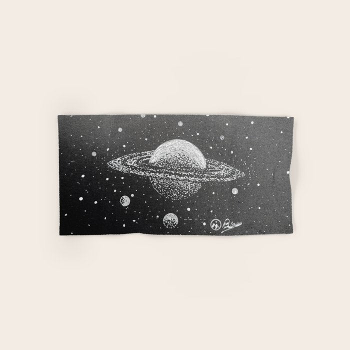 "Saturn's Moons" Outer Space Original Art, Planets, Galaxy Wall Decor Bath Towel