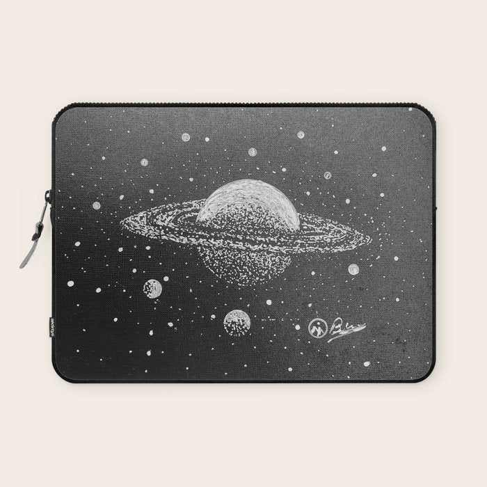 "Saturn's Moons" Outer Space Original Art, Planets, Galaxy Wall Decor Laptop Sleeve