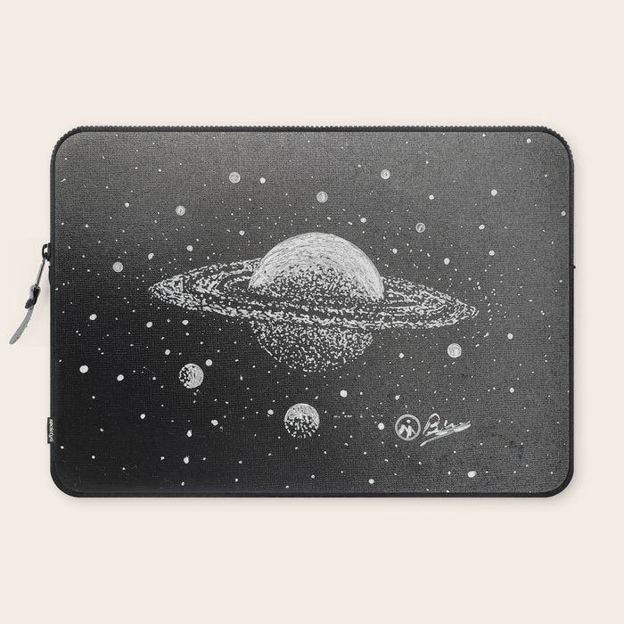 "Saturn's Moons" Outer Space Original Art, Planets, Galaxy Wall Decor Laptop Sleeve