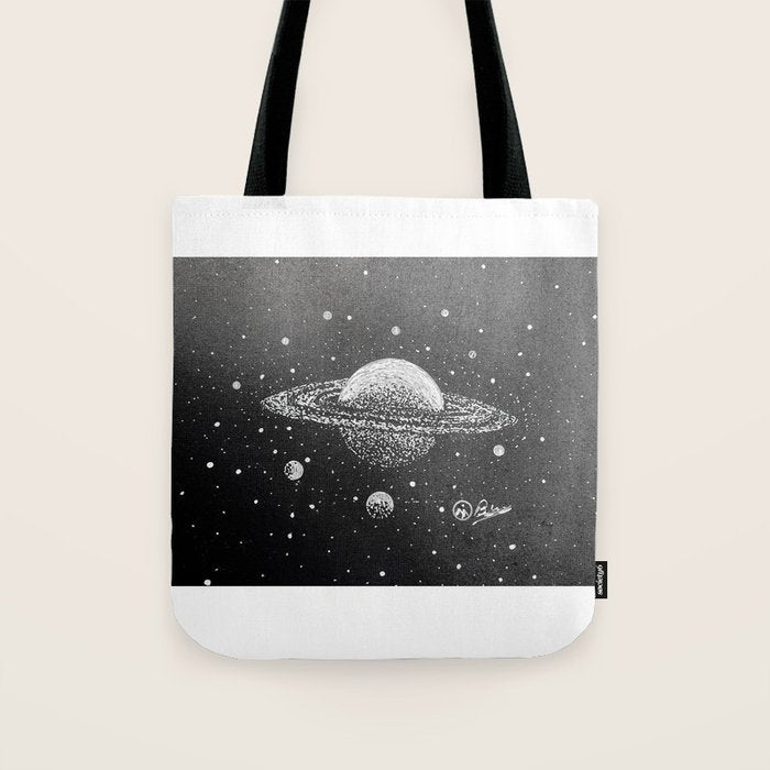 "Saturn's Moons" Outer Space Original Art, Planets, Galaxy Wall Decor Tote Bag