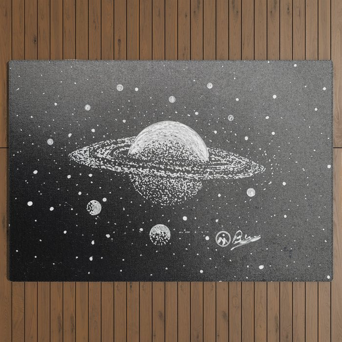 "Saturn's Moons" Outer Space Original Art, Planets, Galaxy Wall Decor Outdoor Rug