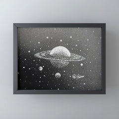 "Saturn's Moons" Outer Space Original Art, Planets, Galaxy Wall Decor Mini Art Print