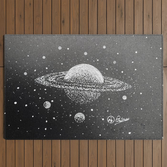 "Saturn's Moons" Outer Space Original Art, Planets, Galaxy Wall Decor Outdoor Rug