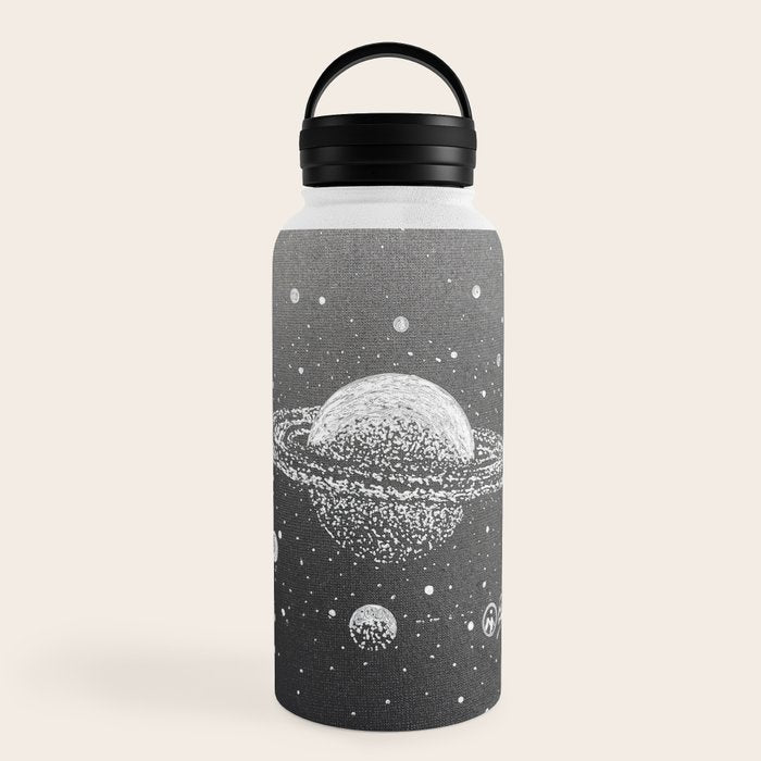 "Saturn's Moons" Outer Space Original Art, Planets, Galaxy Wall Decor Water Bottle