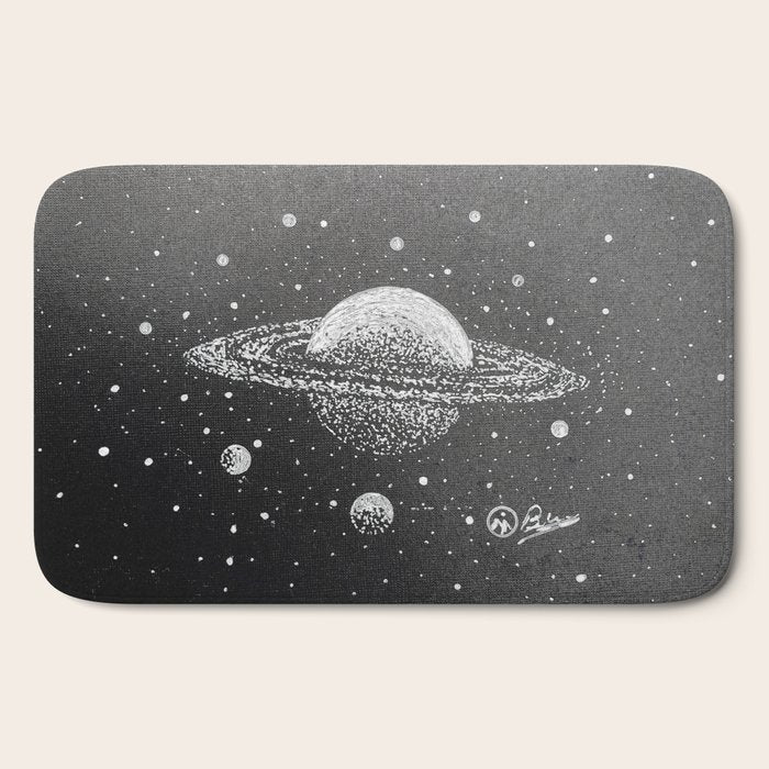 "Saturn's Moons" Outer Space Original Art, Planets, Galaxy Wall Decor Bath Mat