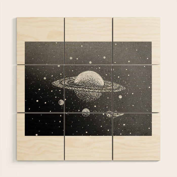 "Saturn's Moons" Outer Space Original Art, Planets, Galaxy Wall Decor Wood Wall Art