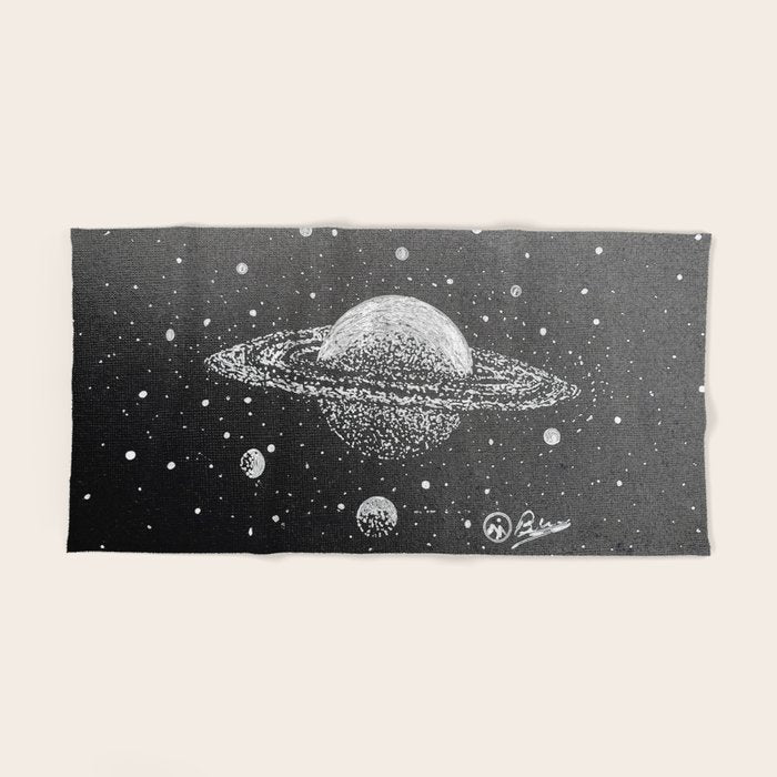 "Saturn's Moons" Outer Space Original Art, Planets, Galaxy Wall Decor Bath Towel