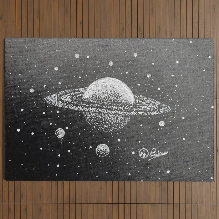 "Saturn's Moons" Outer Space Original Art, Planets, Galaxy Wall Decor Outdoor Rug