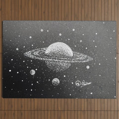 "Saturn's Moons" Outer Space Original Art, Planets, Galaxy Wall Decor Outdoor Rug