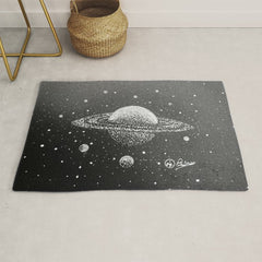 "Saturn's Moons" Outer Space Original Art, Planets, Galaxy Wall Decor Rug