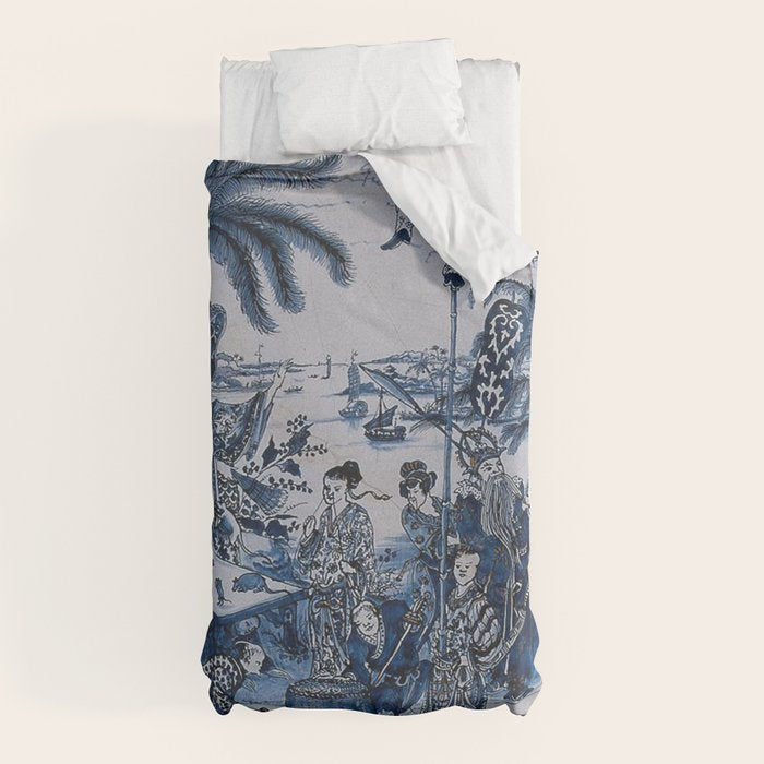 17th Century Delftware Chinoiserie Duvet Cover
