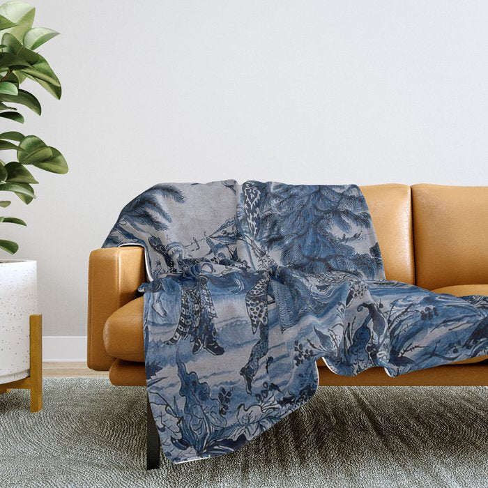 17th Century Delftware Chinoiserie Throw Blanket