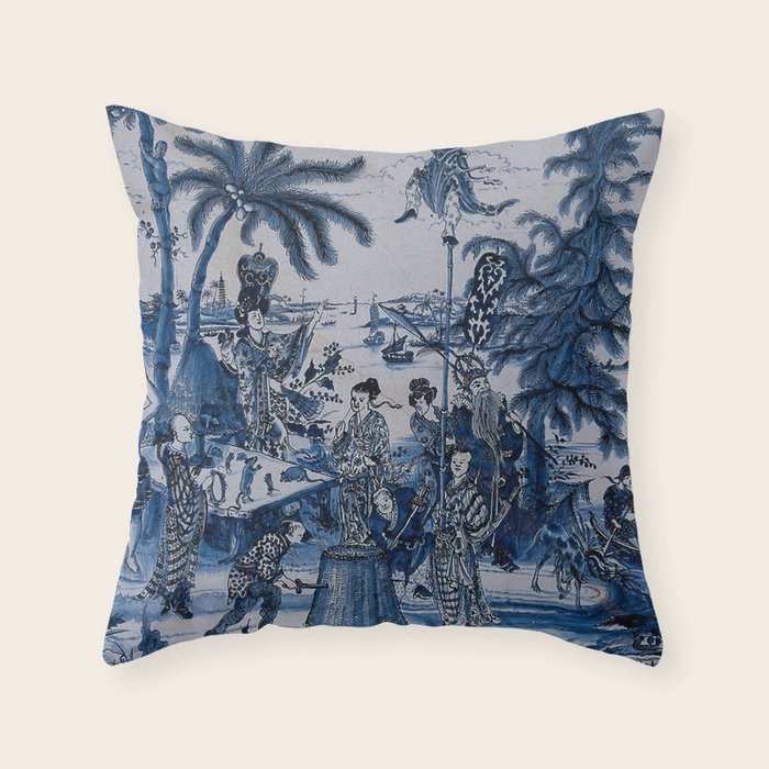 17th Century Delftware Chinoiserie Throw Pillow