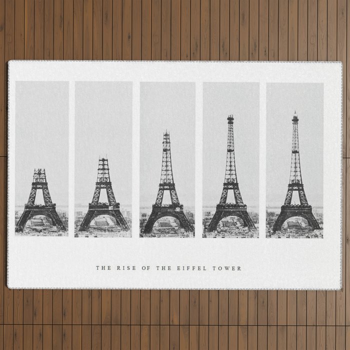 1888-1889 The Rise of the Eiffel Tower Construction Sequence black and white photography Outdoor Rug