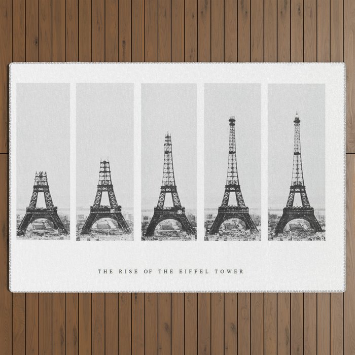 1888-1889 The Rise of the Eiffel Tower Construction Sequence black and white photography Outdoor Rug