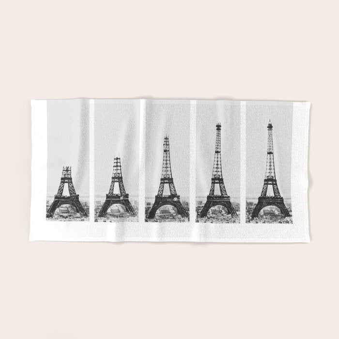 1888-1889 The Rise of the Eiffel Tower Construction Sequence black and white photography Bath Towel