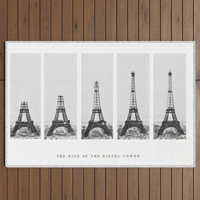 1888-1889 The Rise of the Eiffel Tower Construction Sequence black and white photography Outdoor Rug