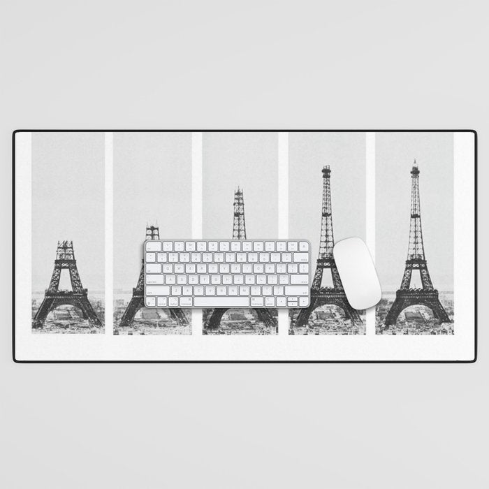 1888-1889 The Rise of the Eiffel Tower Construction Sequence black and white photography Desk Mat