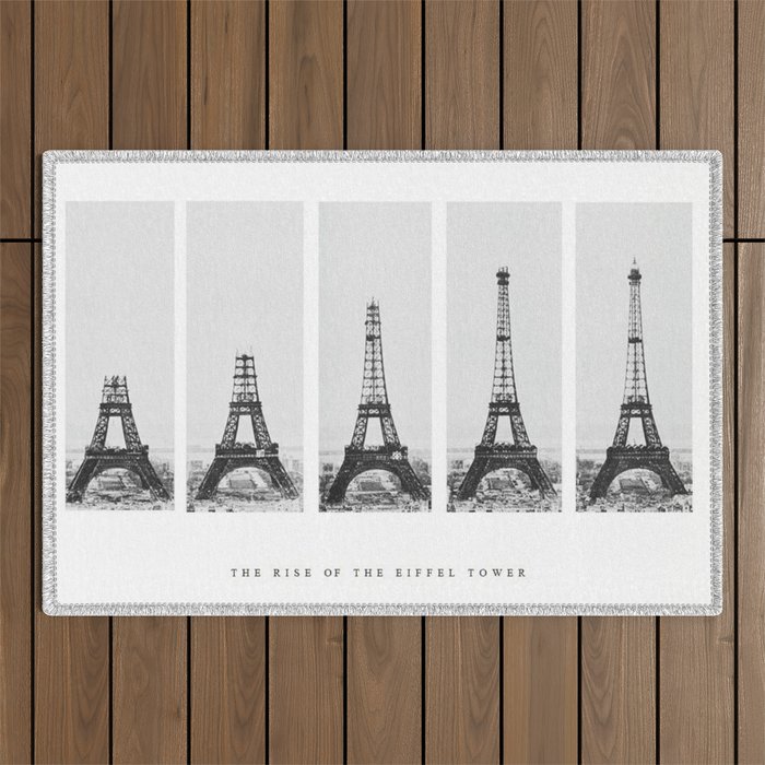1888-1889 The Rise of the Eiffel Tower Construction Sequence black and white photography Outdoor Rug